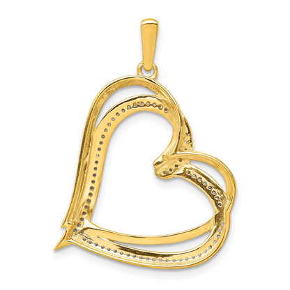 14k and White Rhodium 1/6 carat Diamond Double Heart Pendant