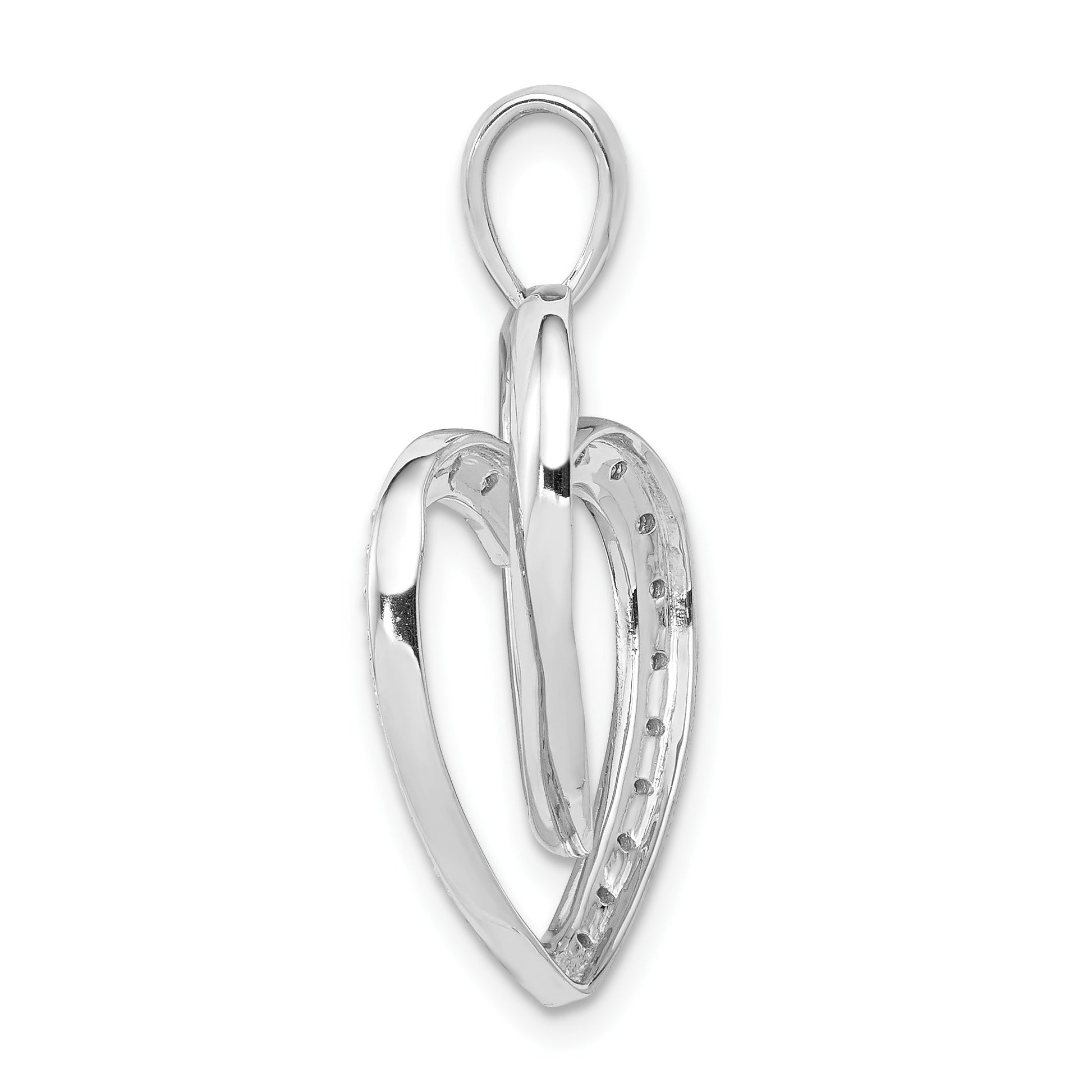 14k White Gold 1/10 carat Diamond Entwined Hearts Pendant