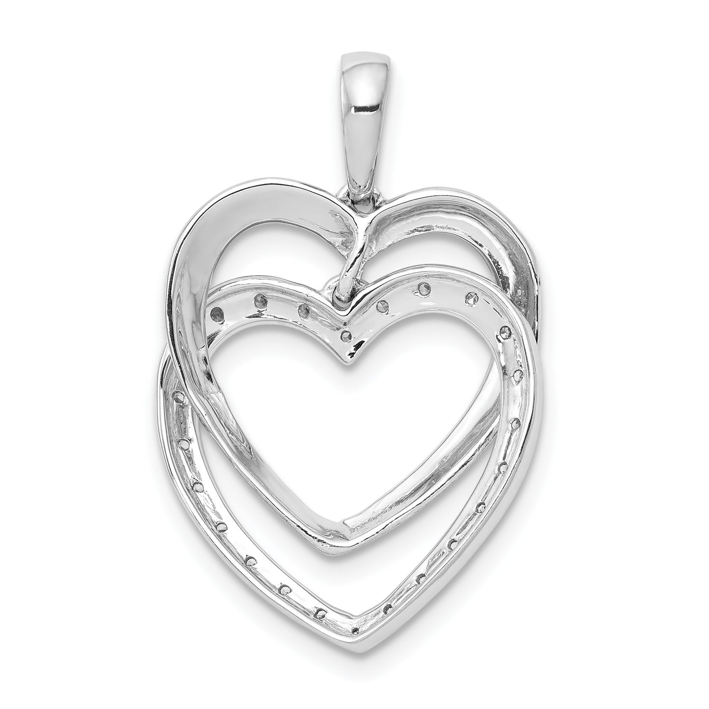 14k White Gold 1/10 carat Diamond Entwined Hearts Pendant