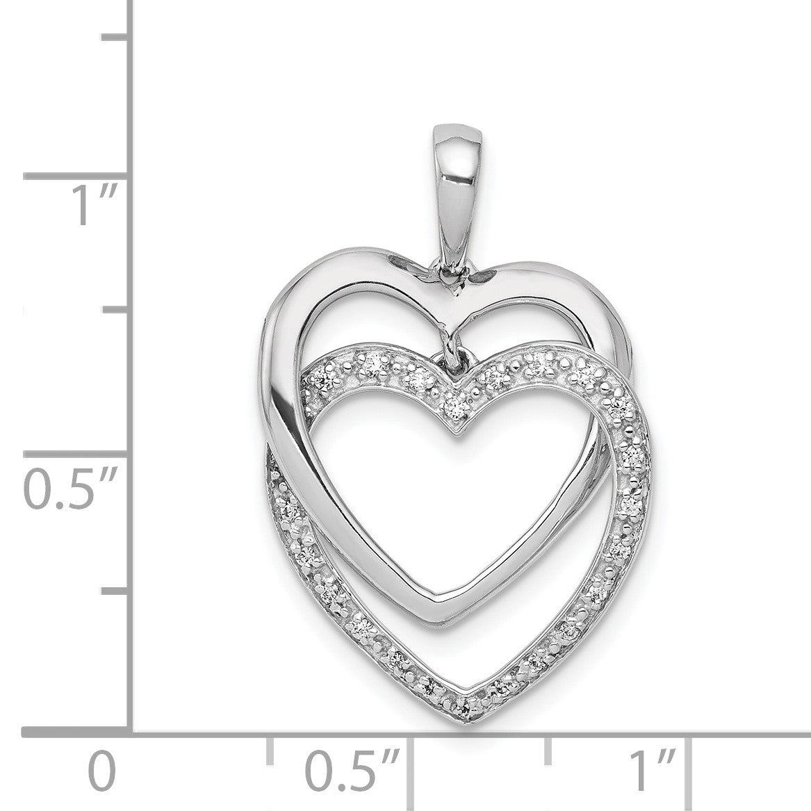 14k White Gold 1/10 carat Diamond Entwined Hearts Pendant