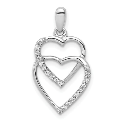 14k White Gold 1/10 carat Diamond Entwined Hearts Pendant