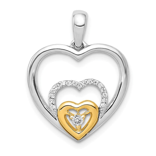 14k Two-Tone 1/15ct. Diamond Triple Heart Pendant