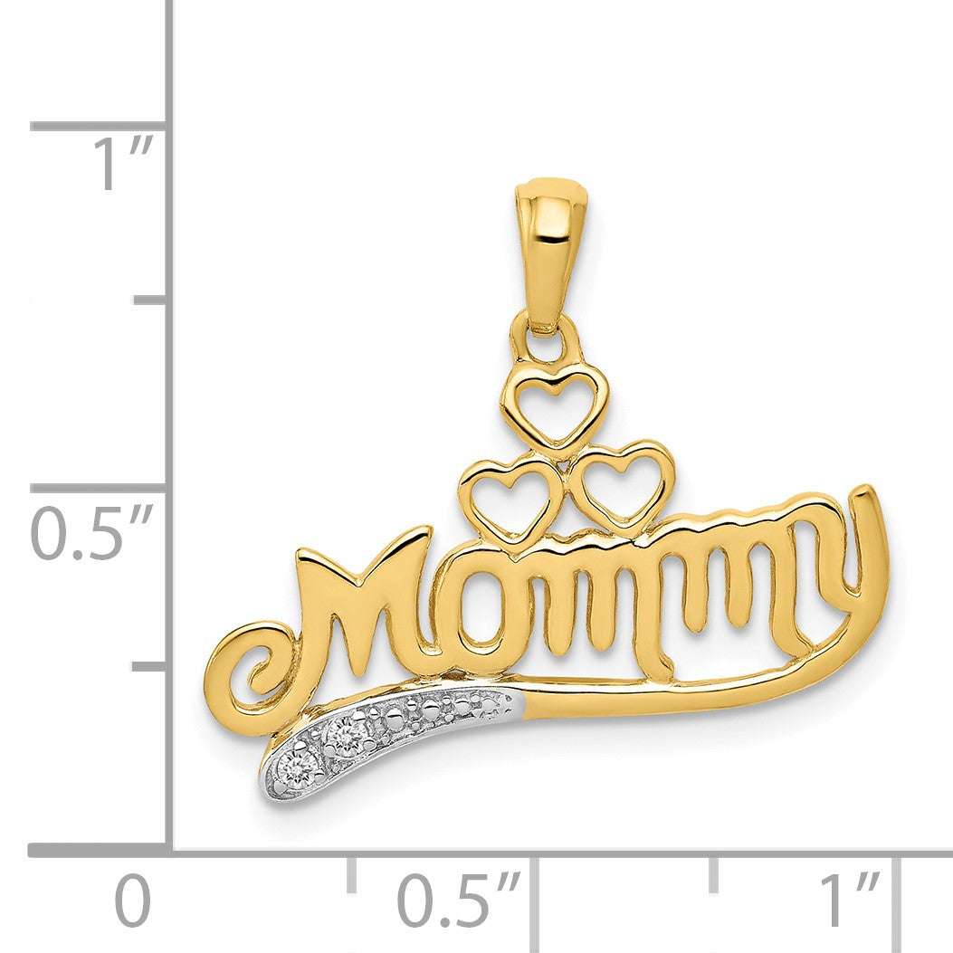 14k .02 carat Diamond MOMMY Double Heart pendant