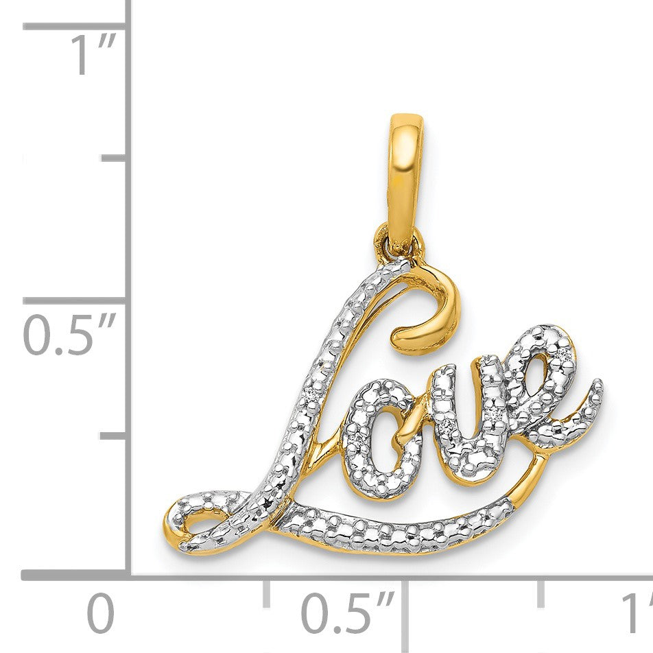 14k and White Rhodium Diamond LOVE Script Pendant