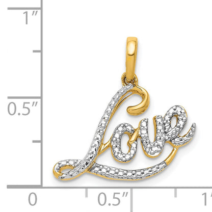 14k and White Rhodium Diamond LOVE Script Pendant