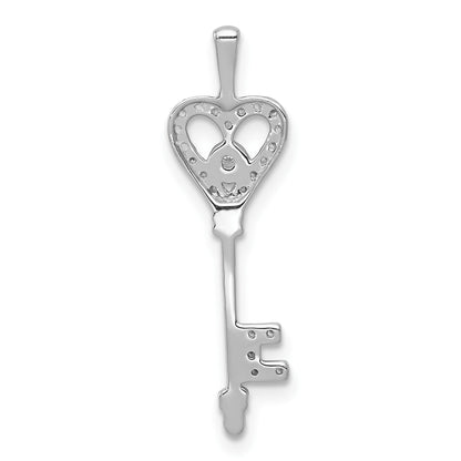 14k White Gold 1/10 carat Diamond Heart Key Pendant