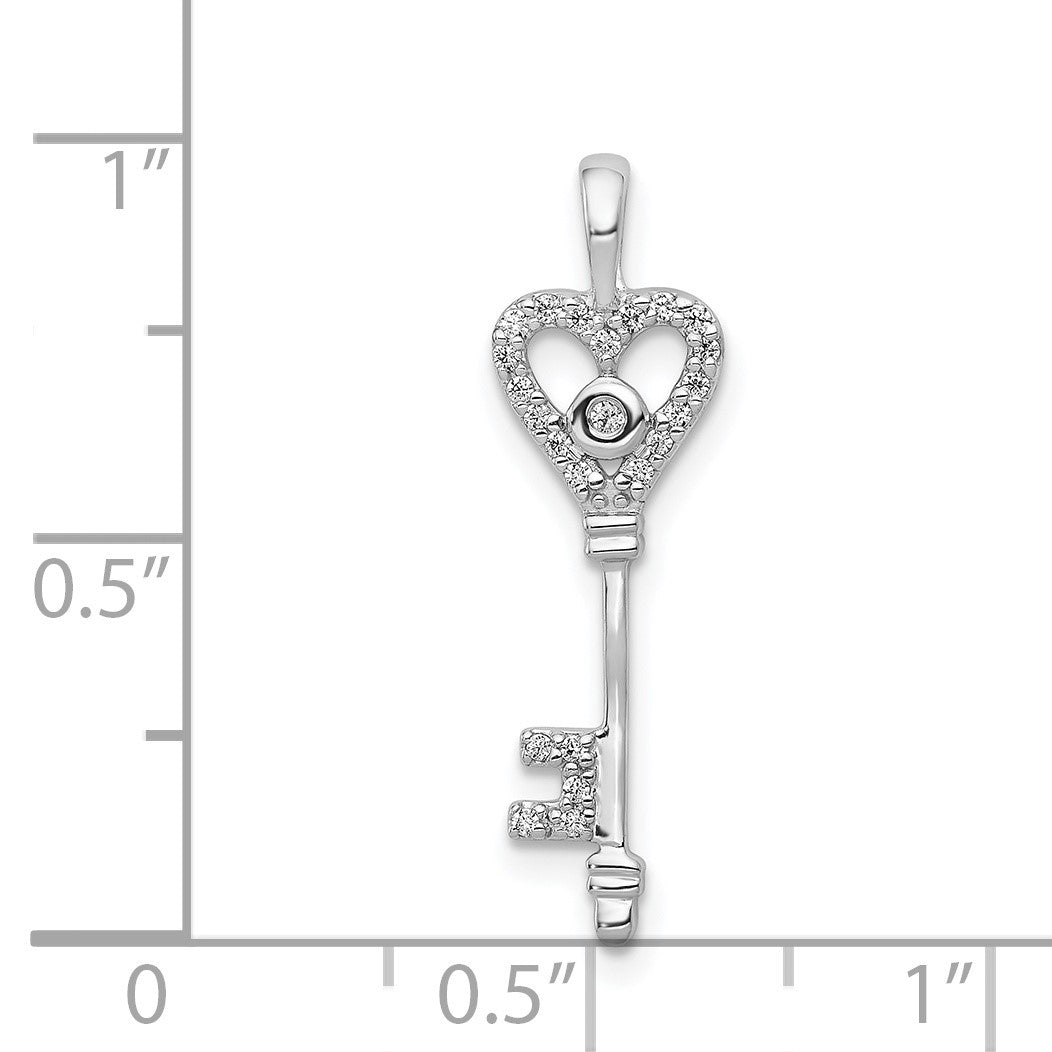 14k White Gold 1/10 carat Diamond Heart Key Pendant