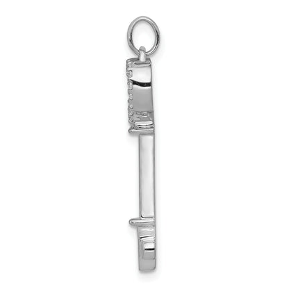 14k White Gold Polished 1/10 carat Diamond Heart Key Pendant