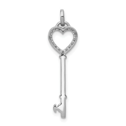 14k White Gold Polished 1/10 carat Diamond Heart Key Pendant