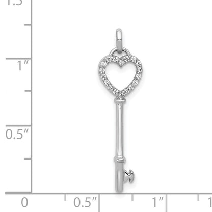 14k White Gold Polished 1/10 carat Diamond Heart Key Pendant