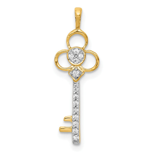 14k 1/15 carat Diamond Club Key Pendant