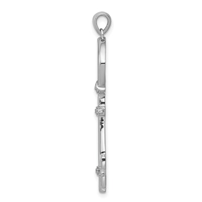 14k White Gold Polished 1/8 carat Diamond Circle Key Pendant