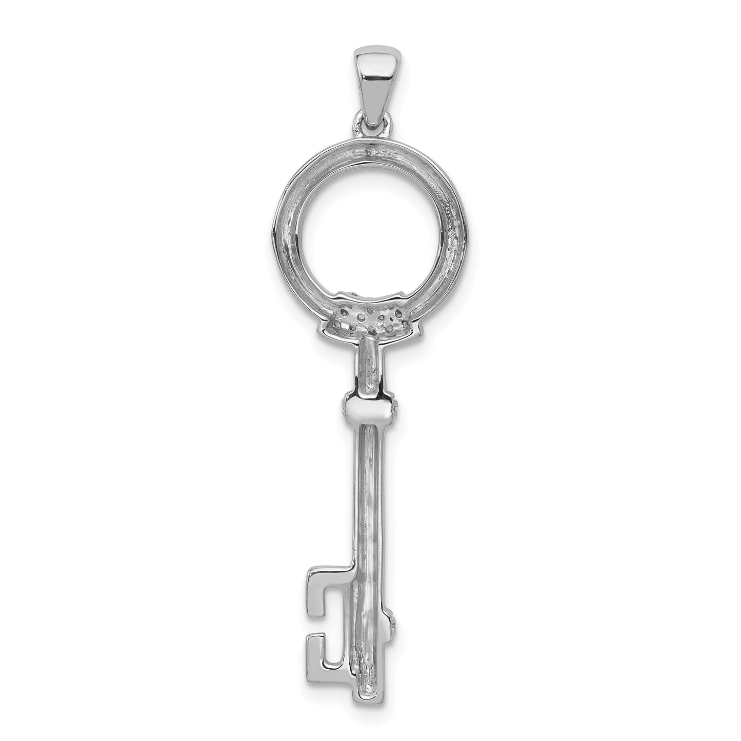 14k White Gold Polished 1/8 carat Diamond Circle Key Pendant