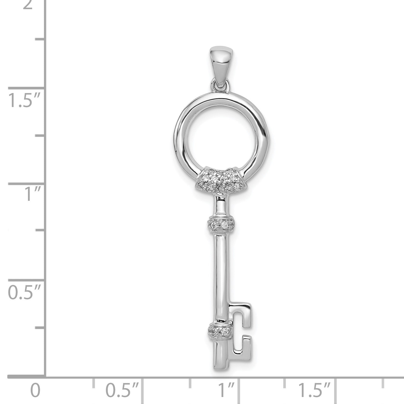 14k White Gold Polished 1/8 carat Diamond Circle Key Pendant