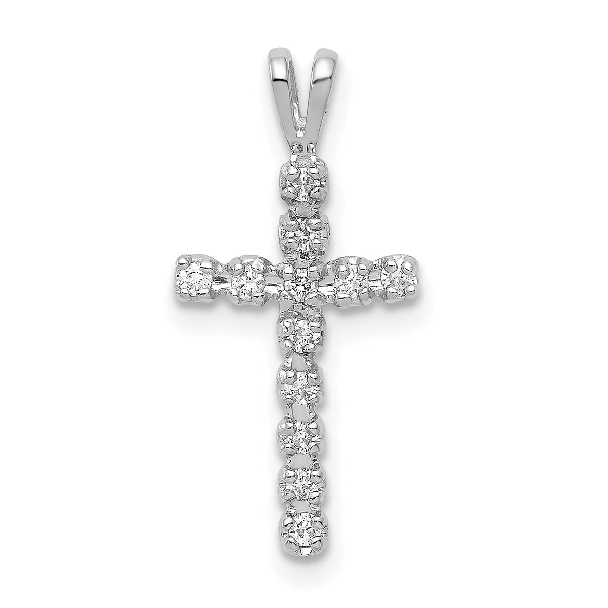 14k White Gold 1/8 carat AA Diamond Latin Cross Pendant