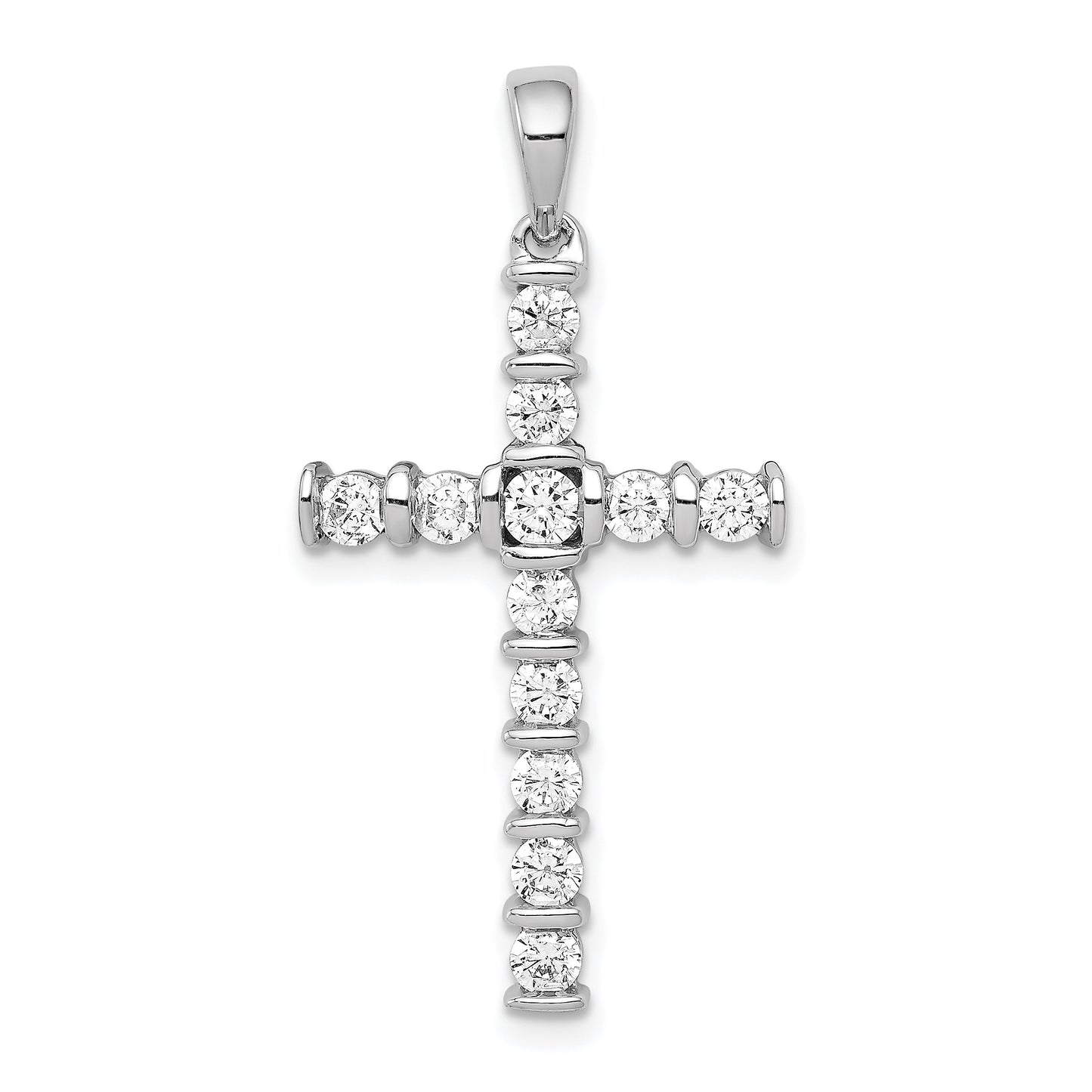 14k White Gold 3/4 carat AA Diamond Latin Cross Pendant