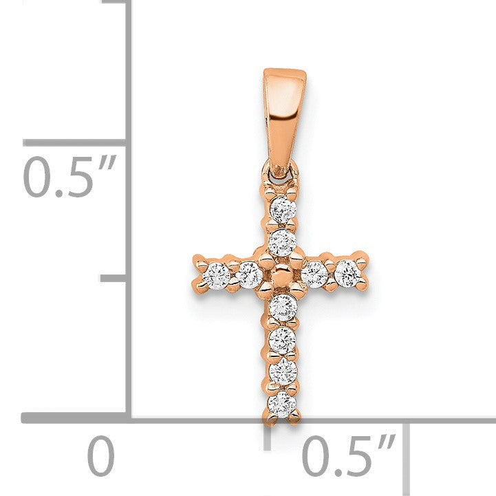 14k Rose Gold 1/10 carat Diamond Latin Cross Pendant
