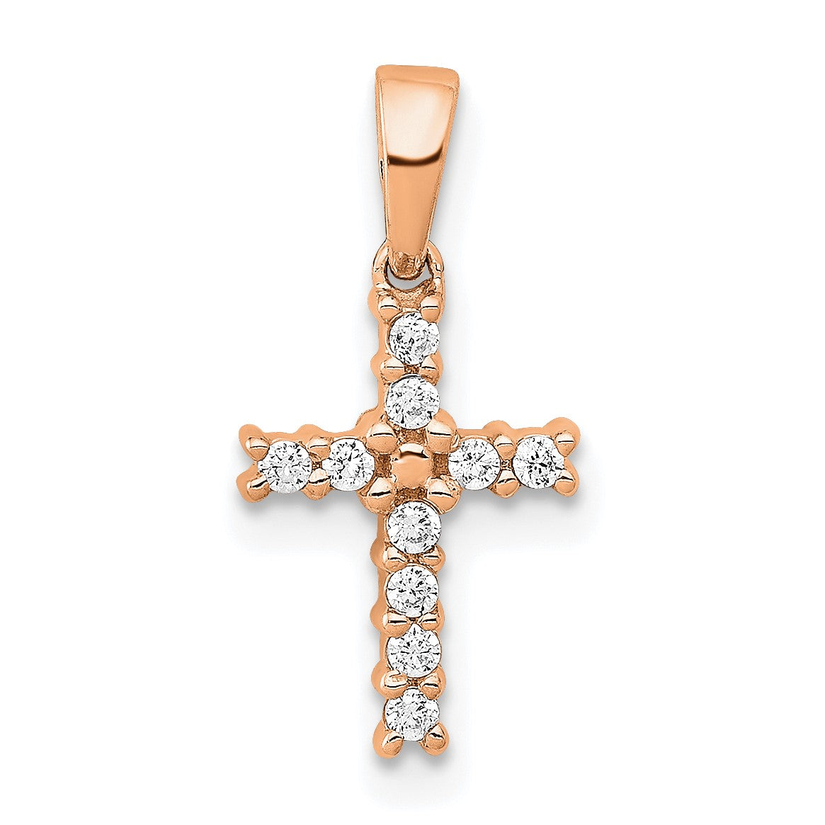 14k Rose Gold 1/10 carat Diamond Latin Cross Pendant