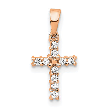 14k Rose Gold 1/10 carat Diamond Latin Cross Pendant
