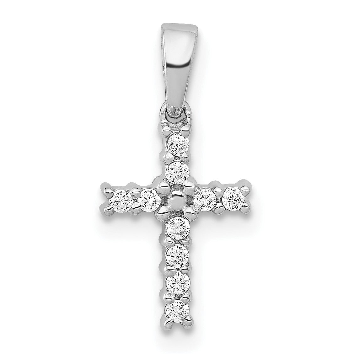14k White Gold 1/10 carat Diamond Latin Cross Pendant