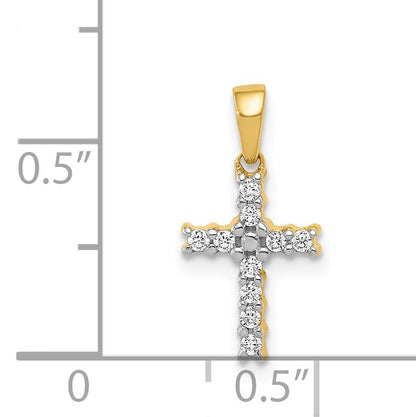 14k and White Rhodium 1/10 carat Diamond Latin Cross Pendant