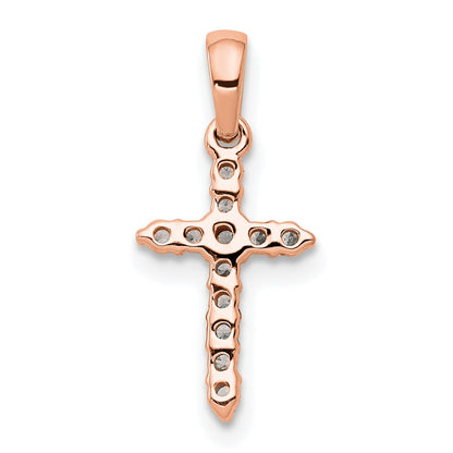 14k Rose Gold Polished 1/10 carat Diamond Cross Pendant