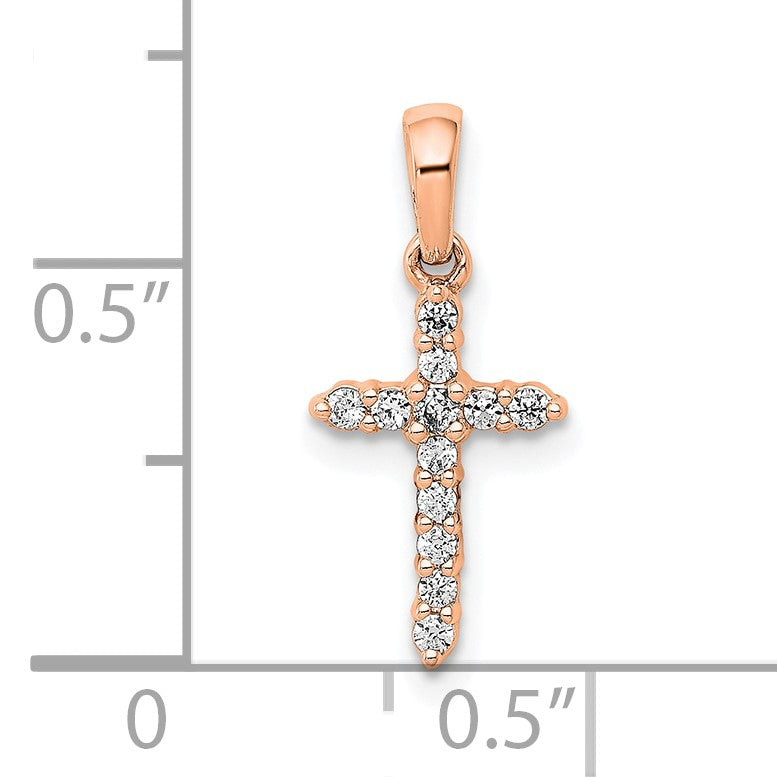 14k Rose Gold Polished 1/10 carat Diamond Cross Pendant