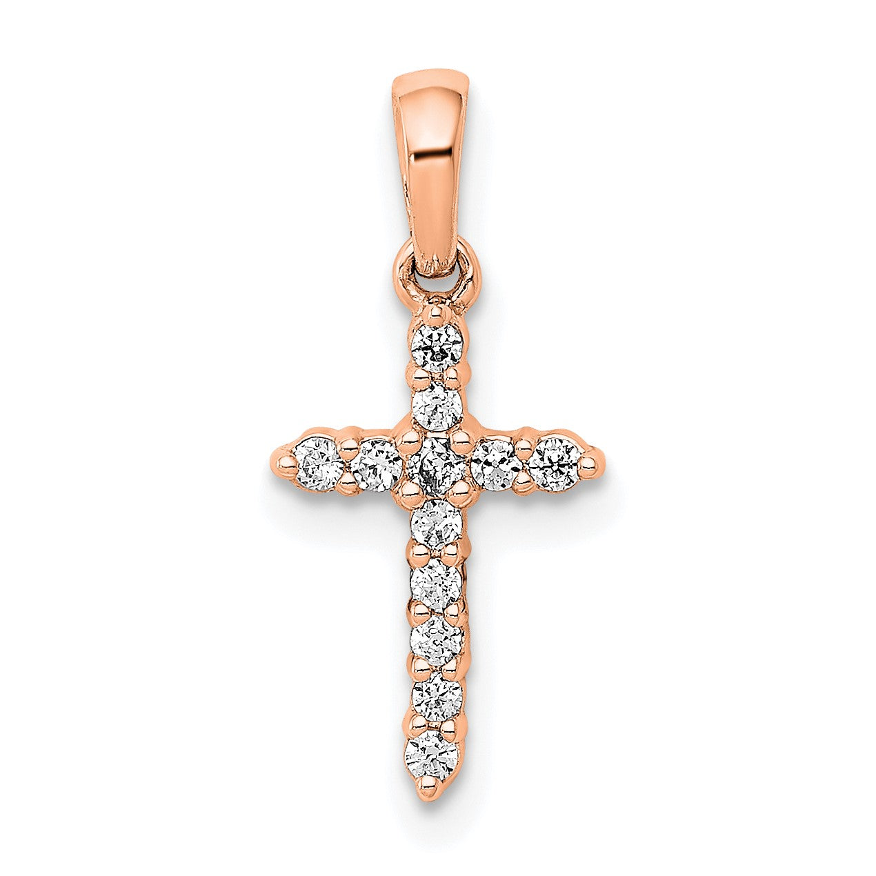 14k Rose Gold Polished 1/10 carat Diamond Cross Pendant
