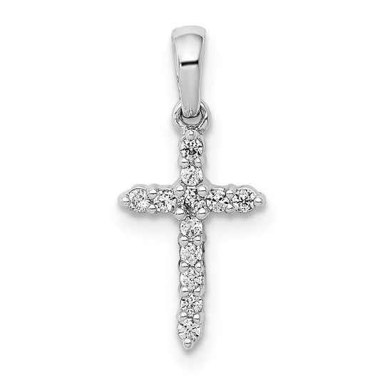 14k White Gold Polished 1/10 carat Diamond Cross Pendant
