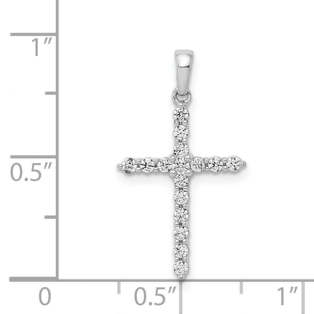 14k White Gold Polished 1/4 carat Diamond Cross Pendant