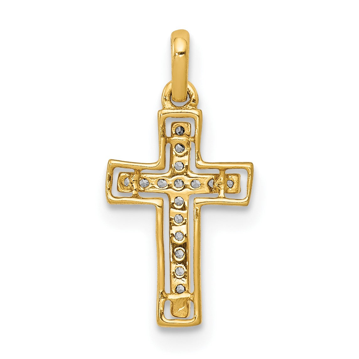14k and White Rhodium 1/20 carat Diamond Cross Pendant