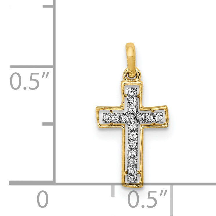 14k and White Rhodium 1/20 carat Diamond Cross Pendant