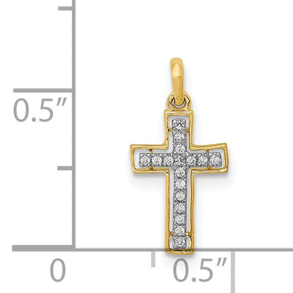 14k and White Rhodium 1/20 carat Diamond Cross Pendant