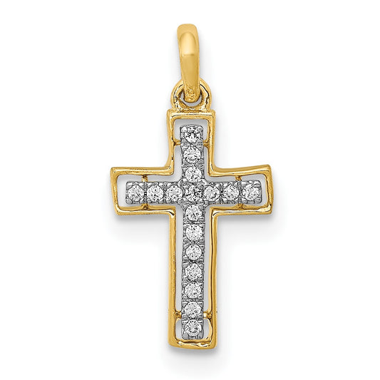 14k and White Rhodium 1/20 carat Diamond Cross Pendant
