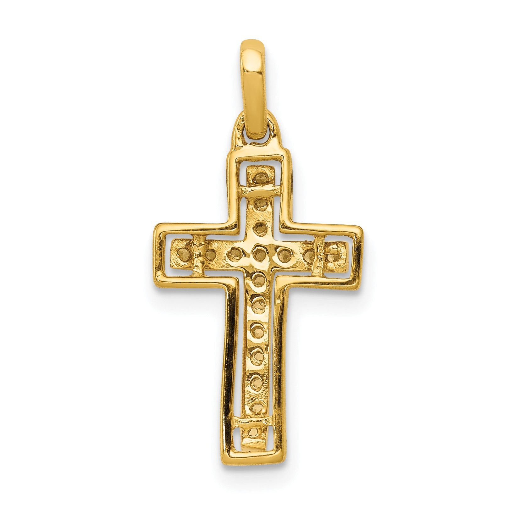 14k and White Rhodium 1/8 carat Diamond Cross Pendant
