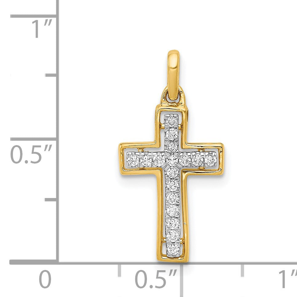 14k and White Rhodium 1/8 carat Diamond Cross Pendant