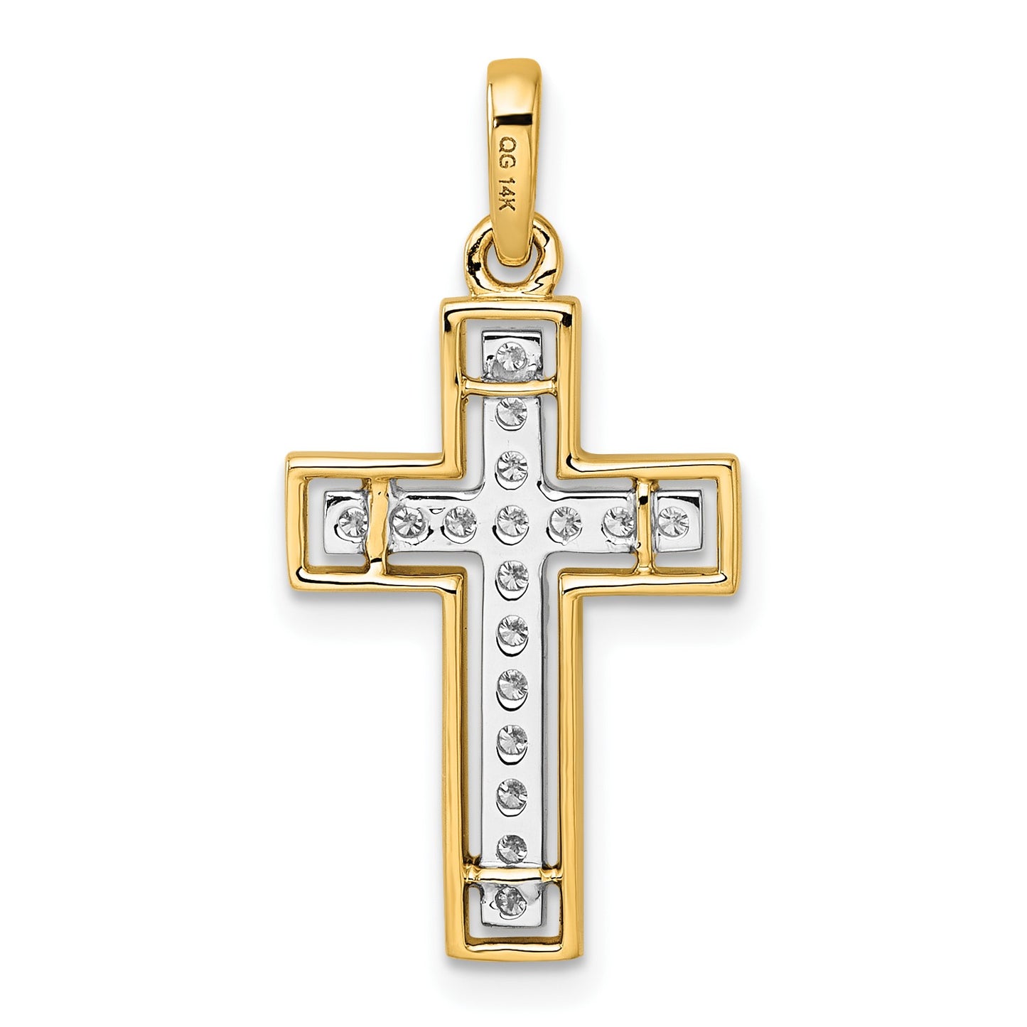 14k and White Rhodium 1/4 carat Diamond Cross Pendant