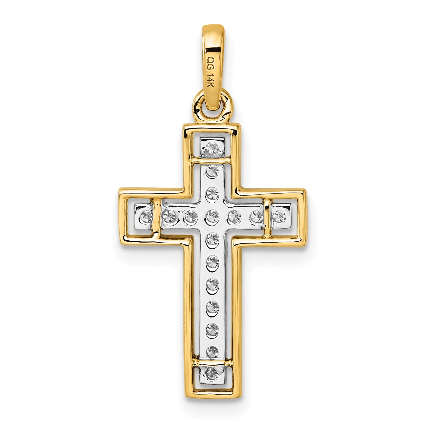 14k and White Rhodium 1/4 carat Diamond Cross Pendant