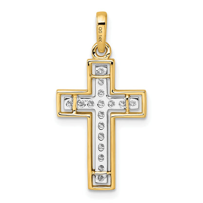 14k and White Rhodium 1/4 carat Diamond Cross Pendant