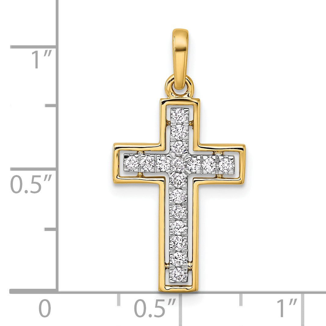 14k and White Rhodium 1/4 carat Diamond Cross Pendant