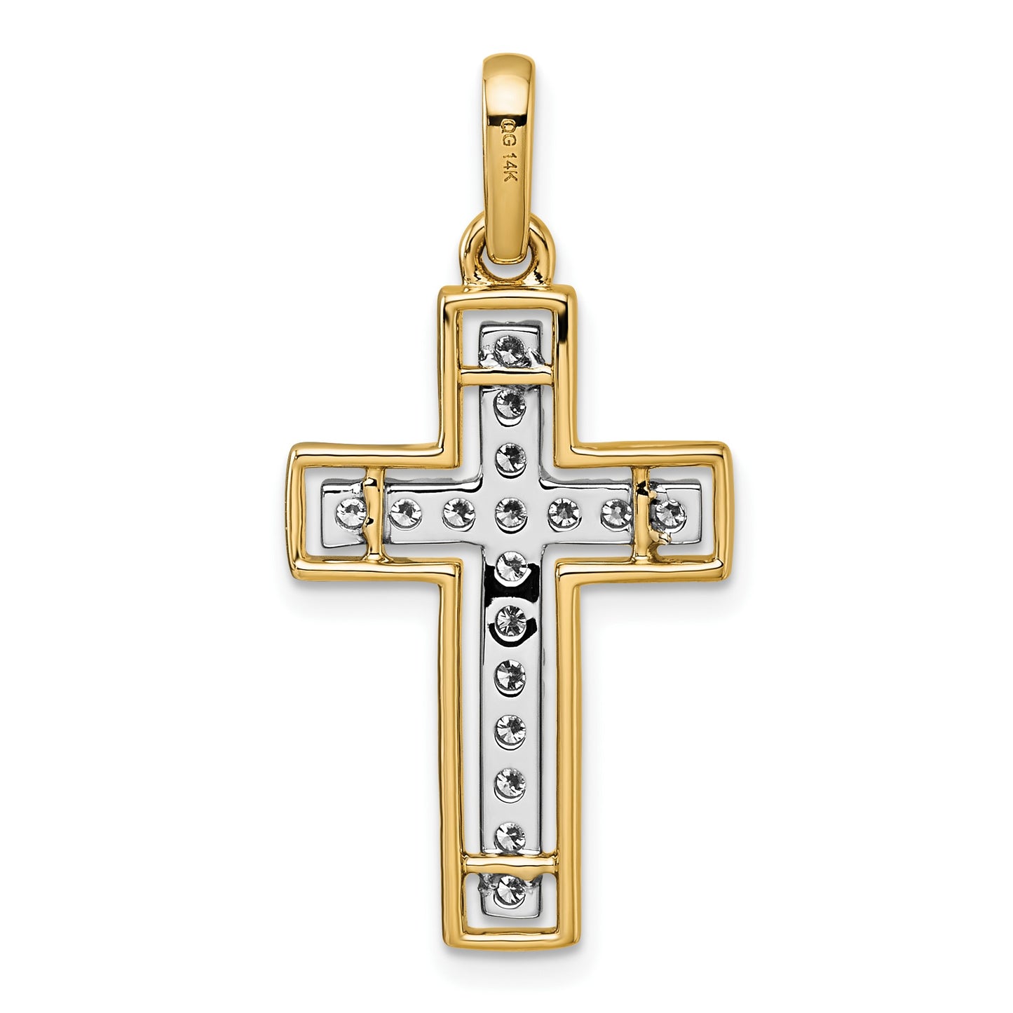 14k and White Rhodium 1/2 carat Diamond Cross Pendant