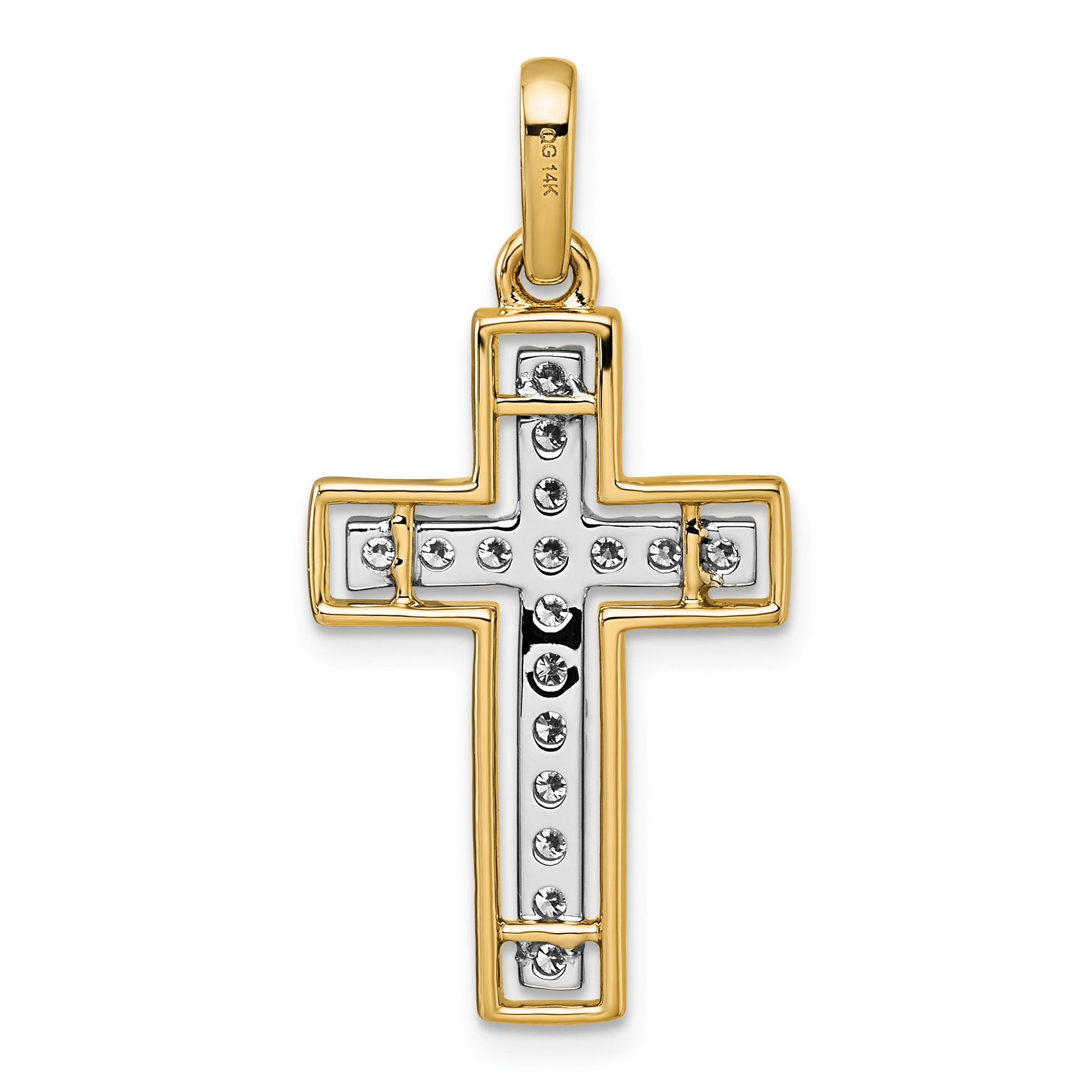 14k and White Rhodium 1/2 carat Diamond Cross Pendant