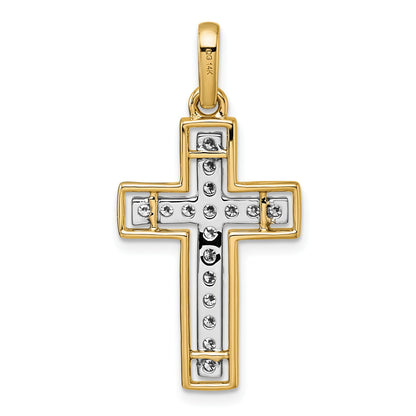 14k and White Rhodium 1/2 carat Diamond Cross Pendant