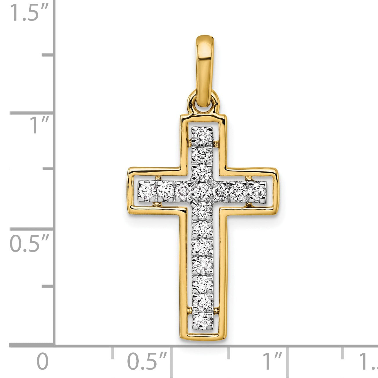 14k and White Rhodium 1/2 carat Diamond Cross Pendant