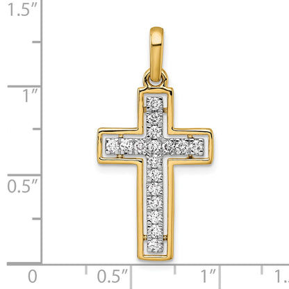 14k and White Rhodium 1/2 carat Diamond Cross Pendant