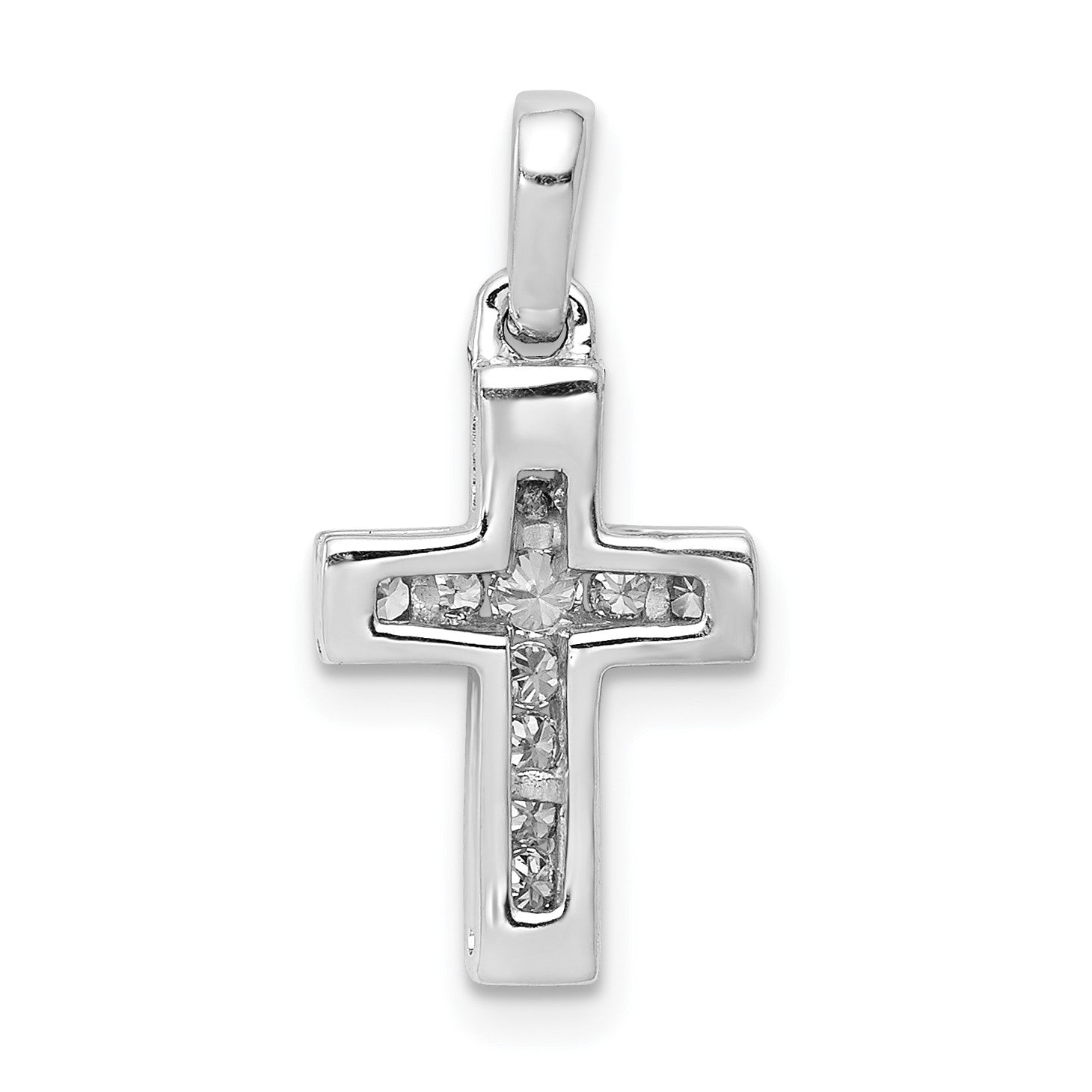 14k White Gold 1/6 carat Diamond Latin Cross Pendant