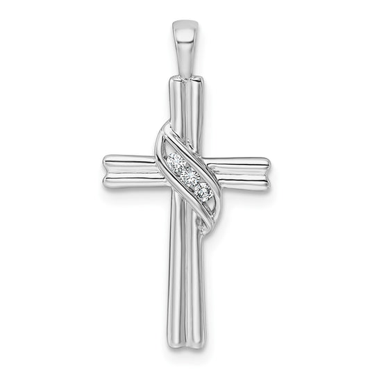 14k White Gold 3-Stone 1/20 carat AA Diamond Cross Pendant