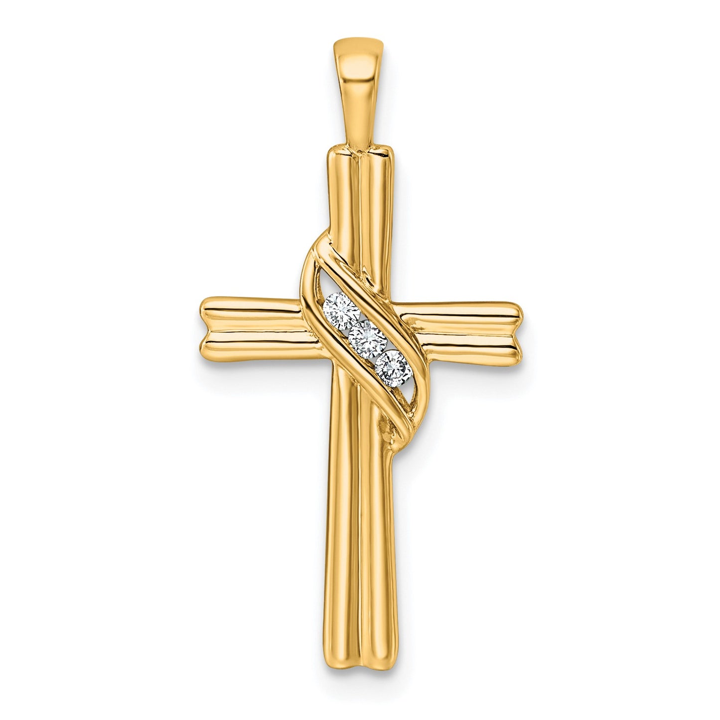 14k 3-Stone 1/20 carat AA Diamond Cross Pendant