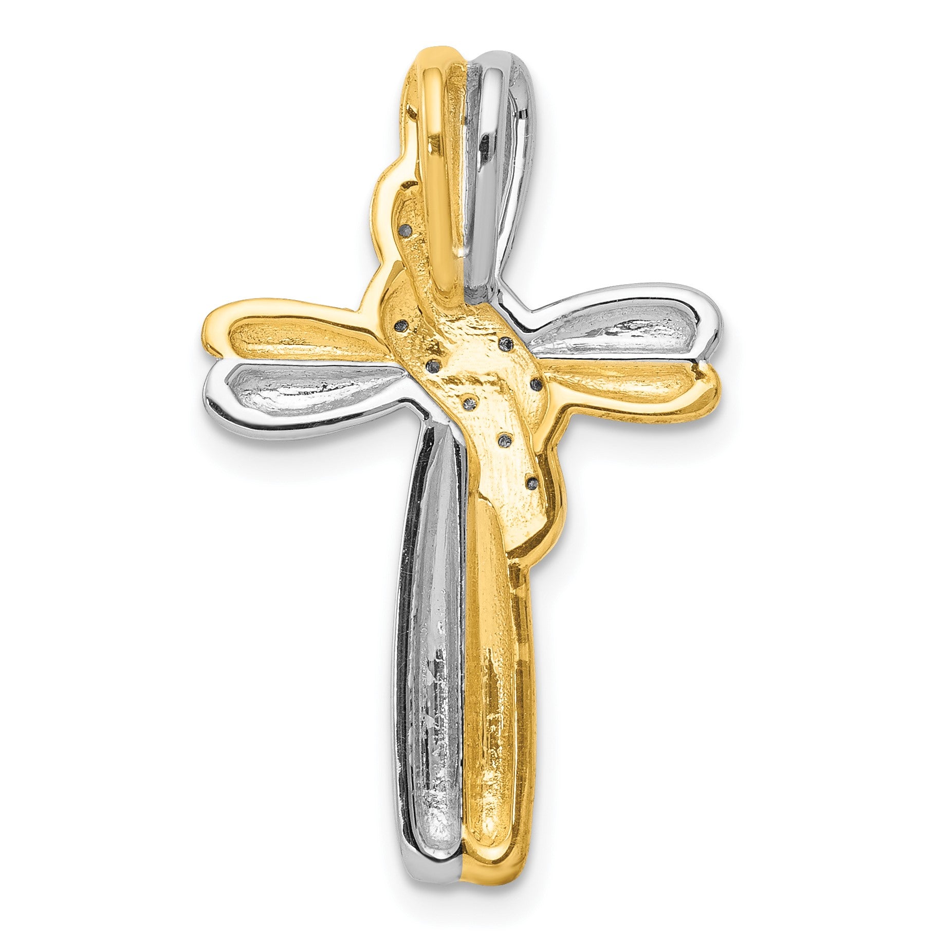 14k Two-tone 1/20 carat Diamond Cross Omega Slide Pendant