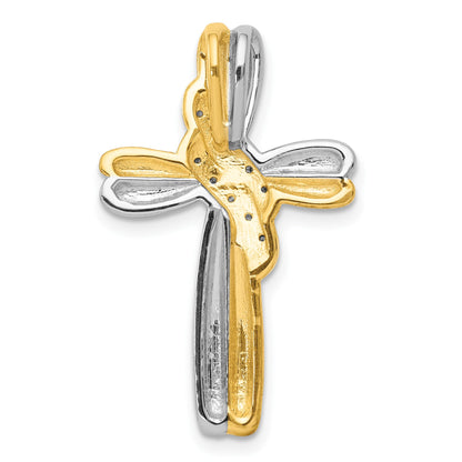 14k Two-tone 1/20 carat Diamond Cross Omega Slide Pendant